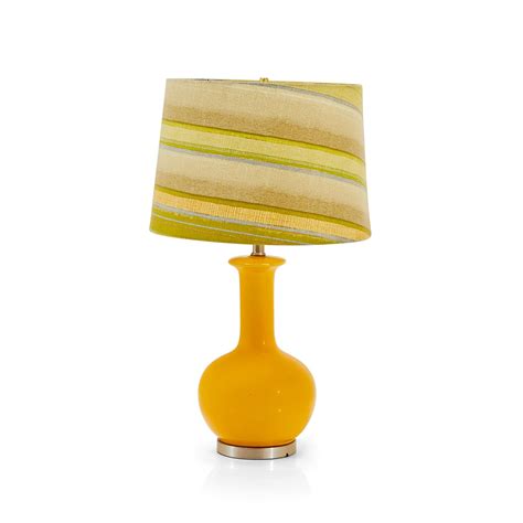 Yellow Table Lamp with Striped Green Shade - Gil & Roy Props