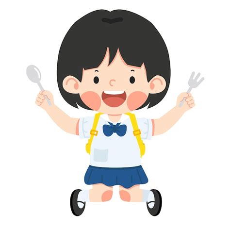 갈래 와 가락 을 들고 있는 배고픈 아이 | 프리미엄 벡터