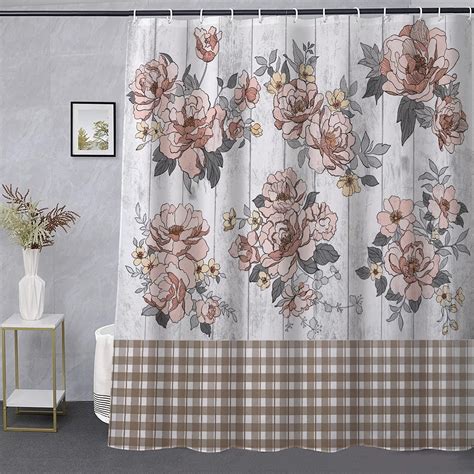 Floral Shower Curtain Blush Pink Flower Shower Curtains Sets Rustic ...