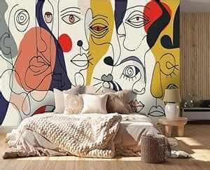 999STORE Unique Line Art Faces Wallpaper Abstract Mural Peel and Stick ...