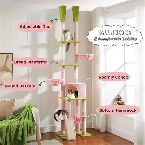 Pink Cat Tree Floor to Ceiling Tower