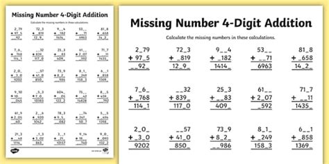 Image result for Missing Number 4 Digit Addition