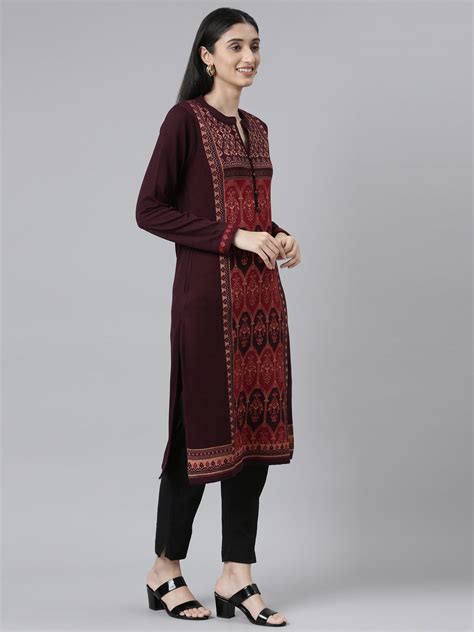 Neerus Winter Wear Woven Design Acrylic Kurta For Women – Neerus India