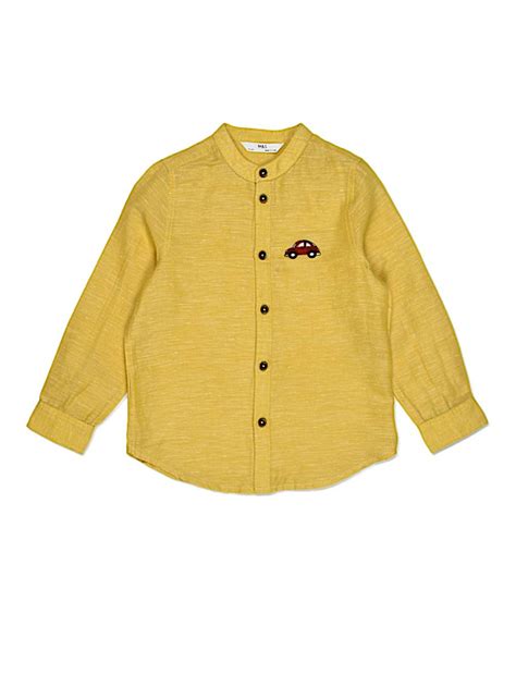 Buy Linen Mix Plain Mandarin Collar Shirt at Marks & Spencer