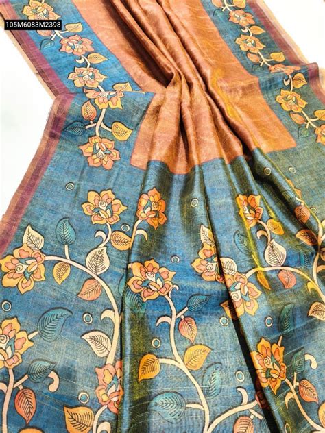 TRENDBUY Tissue Tussar Silk Saree - Traditional Floral Print & Contrast ...