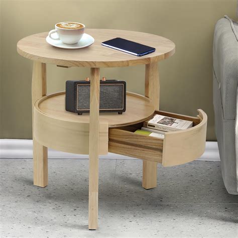 Amazon.com: Round Coffee Table with Hidden Drawer - 20" D x 20" H Real ...