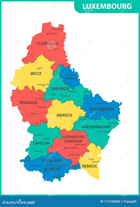 The Detailed Map Of The Luxembourg With Regions Or States Cartoon Vector | CartoonDealer.com ...