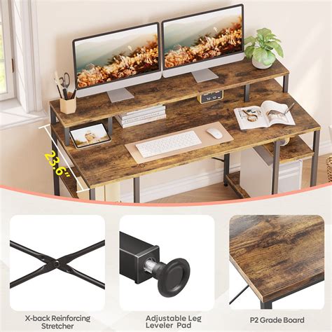 Buy Bestier 55 inch Computer Desk with Monitor Shelf Home Office Desk ...