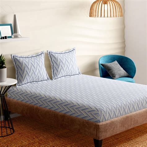Buy PORTICO Melange Blue Printed Cotton Super King Bedsheet Set ...