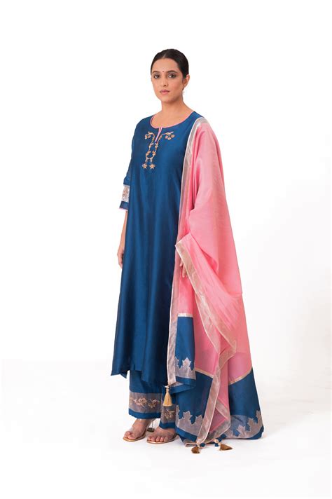 LILA - Royal Blue - Tissue Patch work Dupatta Kurta Set