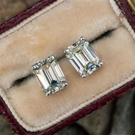 Emerald Cut Diamond Stud Earrings White Gold 1.86ctw L-M/VVS1-VS1 GIA