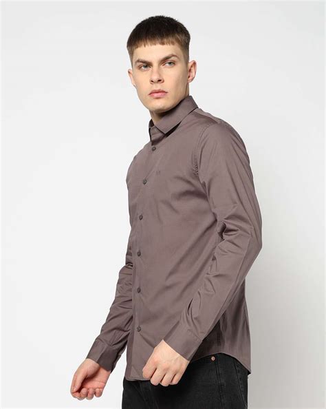 Men Grey Essentials Slim Fit Casual Shirts