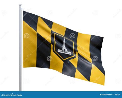 Baltimore City in Maryland State Flag Waving on White Background, Close ...