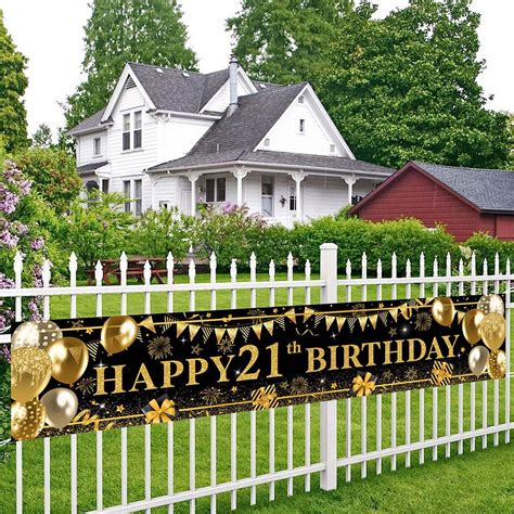 Amazon.com: Avezano Large Happy 21th Birthday Decorations, Black and ...