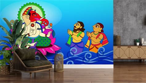 Bhagwan Ganesh ji and Devotees Phad Art Wallpaper Mural - Magicdecor®