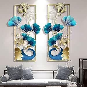 A4 METAL CREATION Metal Wall Art Decor 3D Peacock and Ginkgo Leaf Metal ...