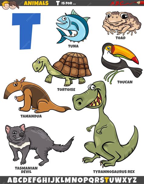 Premium Vector | Cartoon illustration of animal characters set for letter t