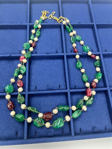 Antique 421 carats emerald ruby antique Pearls gold necklace, 50-100 ...