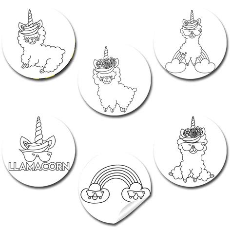 Color Your Own Llamacorn Llama Unicorn Birthday Party Favor Sticker ...