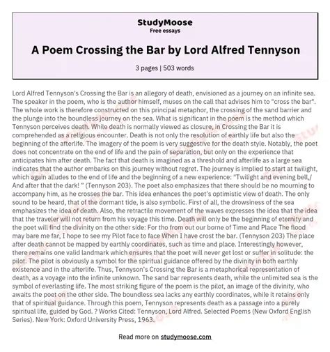 A Poem Crossing the Bar by Lord Alfred Tennyson Free Essay Example