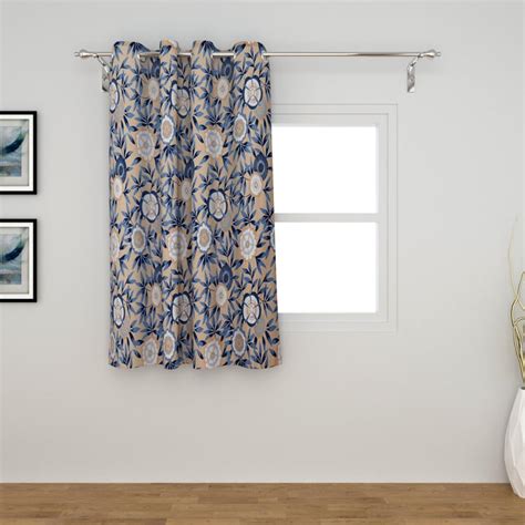Buy Saddle Blue Printed Cotton Window Curtain - 110x160cm from Home ...