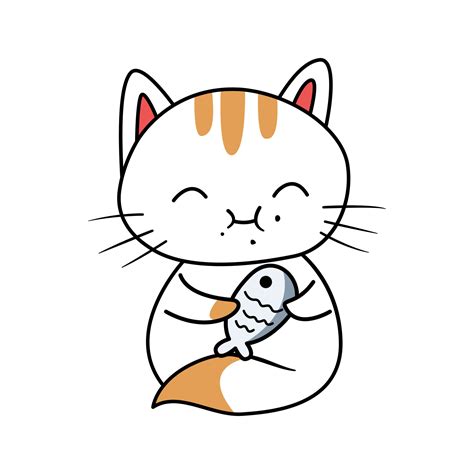 Cute cat eating fish cartoon vector icon illustration 18928298 Vector ...
