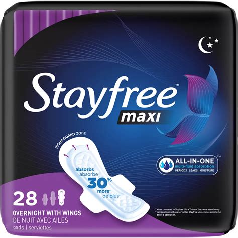 Stayfree Maxi Overnight Pad, 28 Count