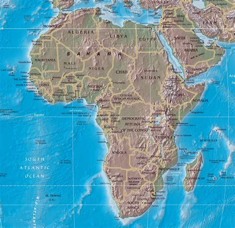 Large political map of Africa with relief | Africa | Mapsland | Maps of the World