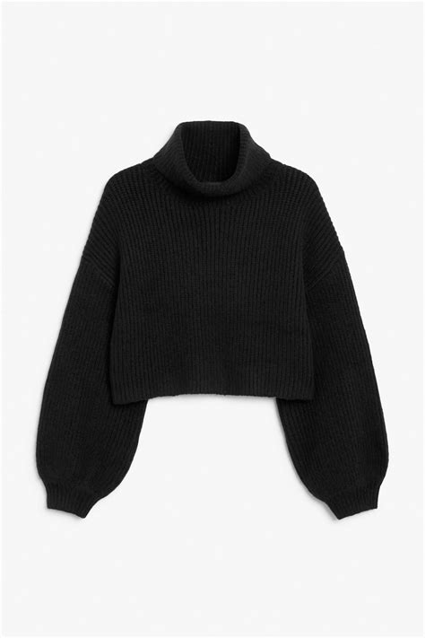 Cropped turtleneck knit | Ribbed knit sweater, Knitwear women, Sweaters
