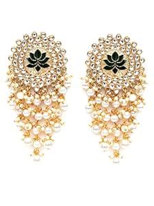 Karatcart Gold Plated Green Meena Pearl Beads Kundan Dangler Earrings ...