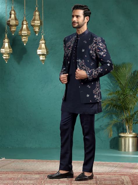 TULA Navy Blue Spun Silk Jodhpuri Suit | Regular Fit | Full Sleeve ...