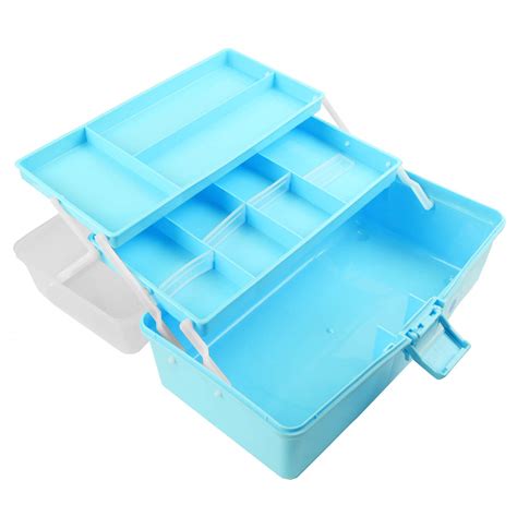 Multi-Purpose 3-Layer Toolbox with Tray, 13.2 Inch Plastic Portable ...