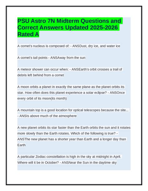PSU Astro 7N Midterm Questions and Answers Updated 2025-2026 | Exams ...