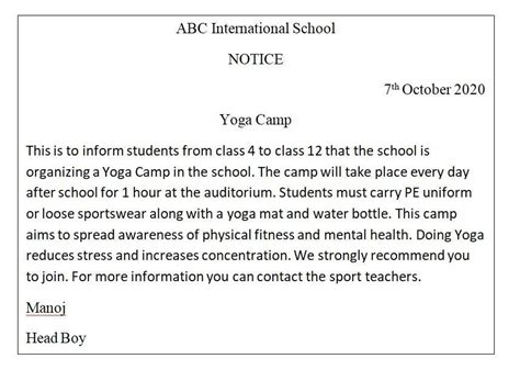 You are Manoj , the head boy of your school . Draft a notice for the ...
