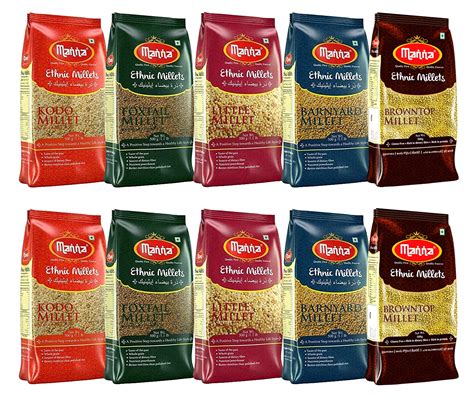 Manna Millets 5Kg Whole Grain Combo Pack of 5 Browntop, Foxtail, Kodo ...