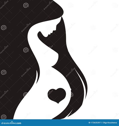Silhouette of a Pregnant Woman with Long Hair Stock Vector - Illustration of femininity, graphic ...