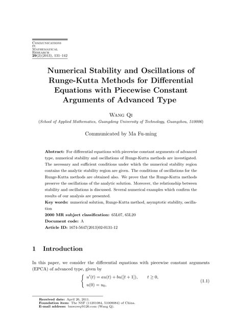 Global Science Press: Numerical Stability and Oscillations of Runge ...