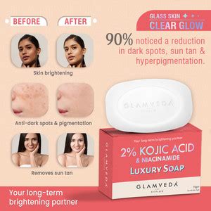 GLAMVEDA 2% Kojic Acid Skin Lightening Soap with Niacinamide | For Dark ...