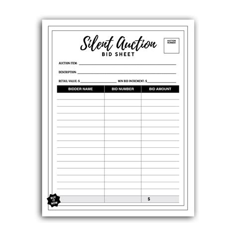 Editable Silent Auction Bid Sheet With "buy It Now" Line, PDF ...