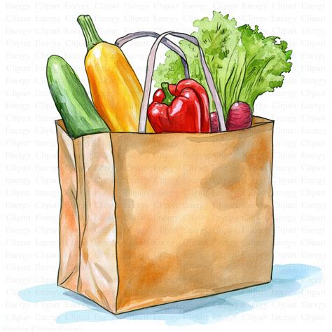 Watercolor Grocery Bag Clipart | 5 High Quality Jpg's | Digital ...