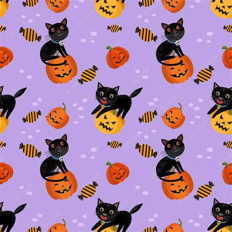 Download Aesthetic Cute Halloween Pumpkin And Black Cat Wallpaper | Wallpapers.com