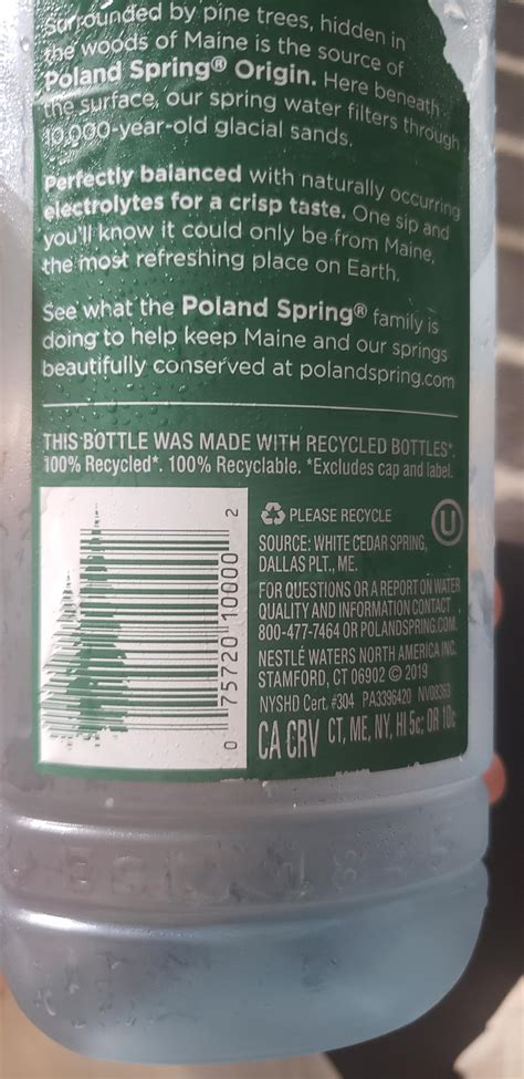 Poland Spring Water Bottle Label