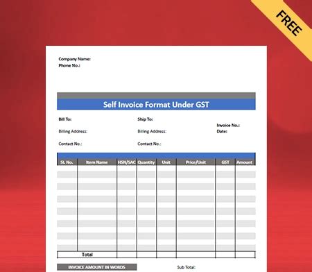 Self Invoice Format Under GST Free download