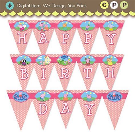 Buy Peppa Pig Happy Birthday Banner Pink Polka Dots Printable Digital ...