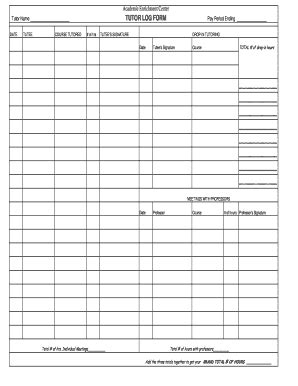 Fillable Online earlham Academic Enrichment Center Tutor Name TUTOR LOG ...