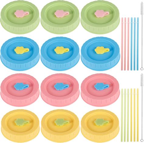 12pcs Colorful Plastic Mason Jar Lids Set Fit for 65mm Mouth Sturdy ...