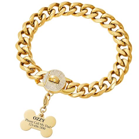 Buy ROJF Personalized Dog Collars, Customized Cuban Dog Chain Link with ...