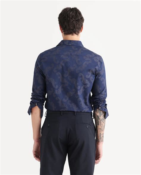 Rare Rabbit Men's Funo Blue Cotton Jacquard Regular Fit Full Sleeve Co