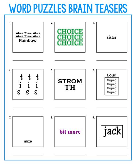 Rebus Puzzle Brain Teasers - 10 Free PDF Printables | Printablee