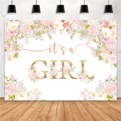 Buy Aperturee It's a Girl Baby Shower Backdrop Watercolor Pink Floral ...